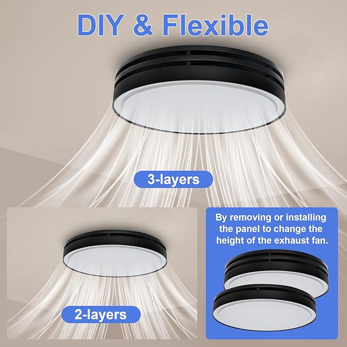 Akicon Bathroom Exhaust Fan with Light, 110CFM, 2.0 Sones for Ceiling, 1000lm Dimmable LED Light and 150lm Nightlight Dual Color Bathroom Vent Fan for Home, Round, Black - Image 5