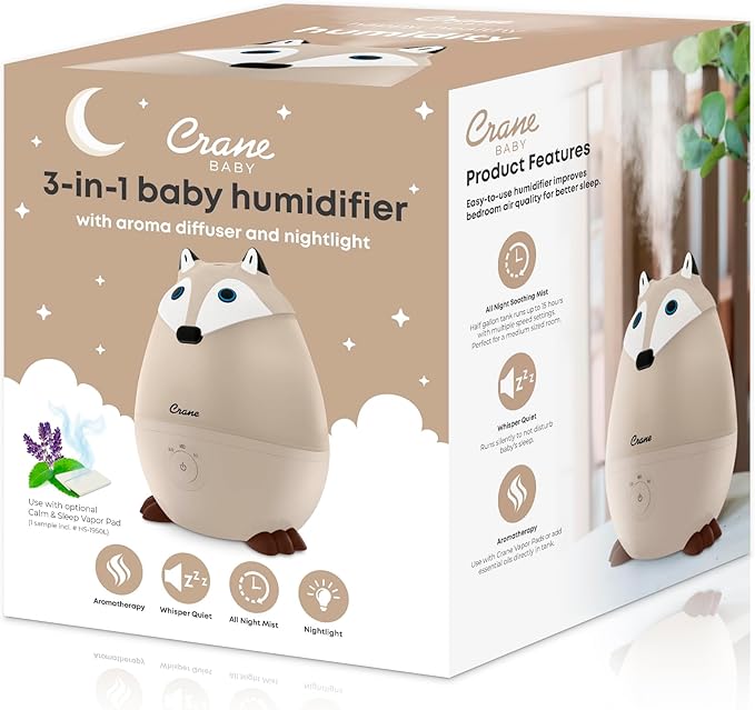 Crane Baby Mini Adorable Red Fox Baby Humidifier, 0.5 Gal Cool Mist Humidifiers with Aroma Tray and Nightlight, Whisper Quiet Ultrasonic Humidifier for Baby and Toddler Room, Congestion Relief - Image 7