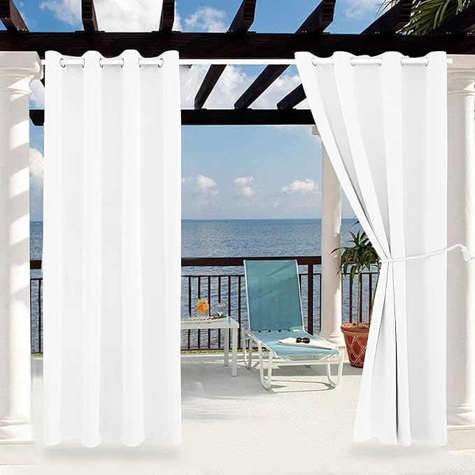 Water Proof Outside Curtains with Grommet Top for Porch, W52 x L120 Thermal Insulated Washable Light Block Outdoor Divider Drapes for Patio Gazebo Deck Pool Area Pergola Cabana (Pure White) - Image 7