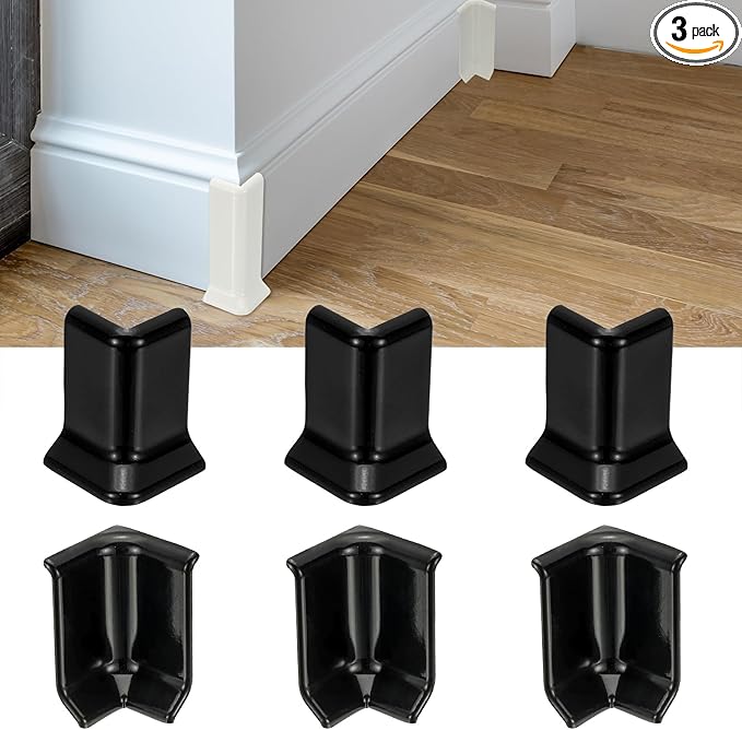 uxcell Self Adhesive Baseboard Corner Blocks, 2.2 Inch Wall Edge Corner Protector 3 Inside + 3 Outside Corners-Connector for Wall Floor Furniture Edge(Black) by uxcell