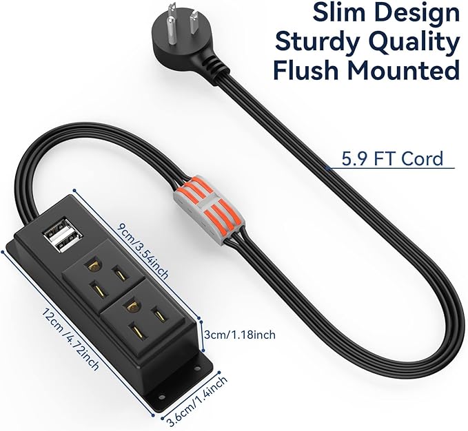2Pack Electrical Power Outlet Kit, Hidden Outlet Cabinet Accessories with USB, Mountable for Interior Dehumidifiers and Lights (Black, UL Listed) - Image 3