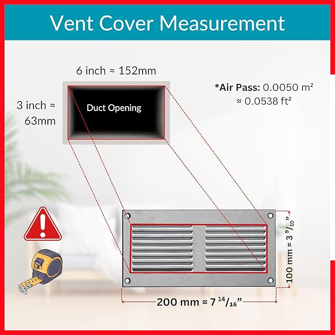 6x2 Vent Cover (Duct Opening) - HVAC Return Air Grille for Wall and Ceiling - Stainless Steel AC Vent Cover with Mesh - Rectangular Ventilation Register - Overall Size: 7,87" W x 3.94" H - Image 6