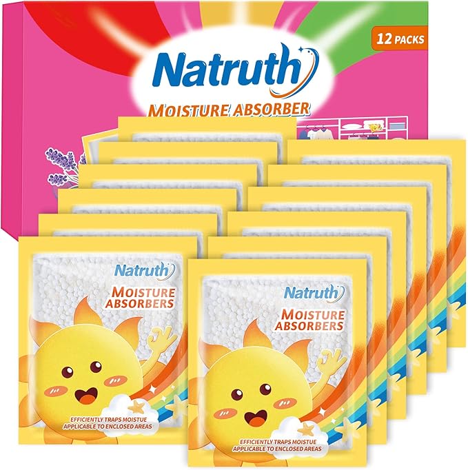 NATRUTH 12-PACK Moisture Absorber Bags with Lavender, Drawer Dehumidifier Home Desiccant Small Bag Use for medicine boxes, underwear boxes, Eliminates Odors, Closet Dehumidifier Bags for Small spaces by HOME
