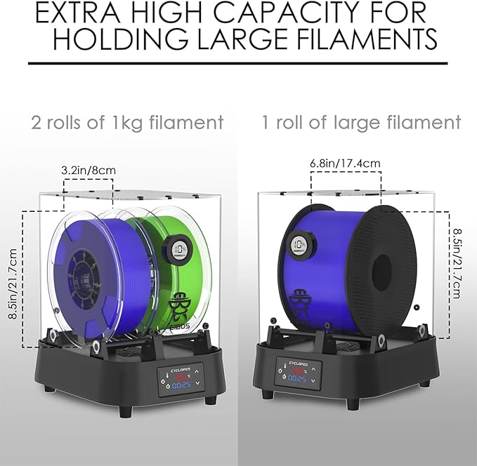 【EIBOS Official】3D Printer Filament Dryer Cyclopes with Fan, Filament Dry Box 2 Rolls with Adjustable Temp Max 70℃, Humidity Sensor, Infinite Timer, Compatible with 1.75mm 2.85mm 3.00mm PLA Nylon TPU - Image 3