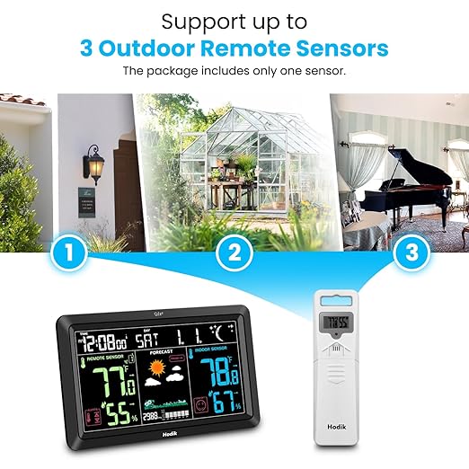 Weather Station Atomic Clock Indoor Outdoor Thermometer Wireless, Barometer Humidity Temperature Monitor Hygrometer with High Precision Sensor Black - Image 5