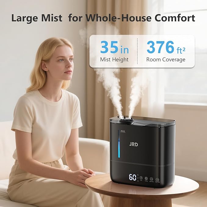 JRD Humidifiers for Bedroom, Ultrasonic Humidifier 4L for Large Room, Cool Mist Top-Fill, 40H Run, 12H Timer, 360° Nozzle, Aroma Diffuser, 7-Color Night Light for Home, Office, Baby, Pets, Plants - Image 4