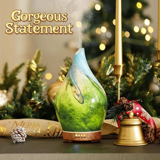 Porseme 150ml Essential Oil Diffuser Glass Color Changing Aroma Air Diffusers Aromatherapy Ultrasonic Cool Mist Humidifier 6 Running Hours Waterless Auto-Off for Sleeping Yoga Office Spa (Blue Grass) - Image 4