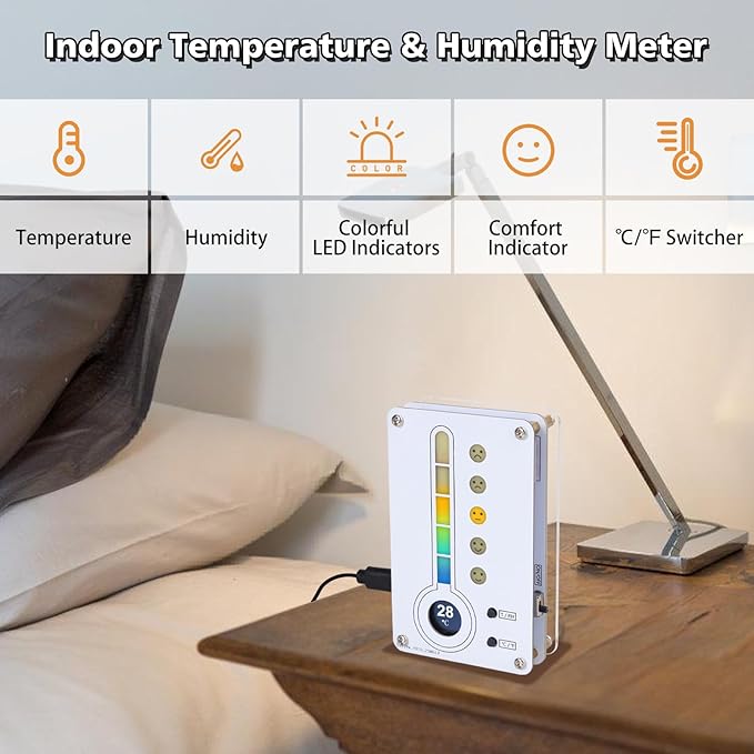 Soldering Project, ICSTATION Temperature and Humidity Meter Soldering Practice Kit With Expression LED Indication ℃/℉ Thermo-Hygrometer DIY Electronic Kit for School Education Use In Room Home Indoor - Image 3