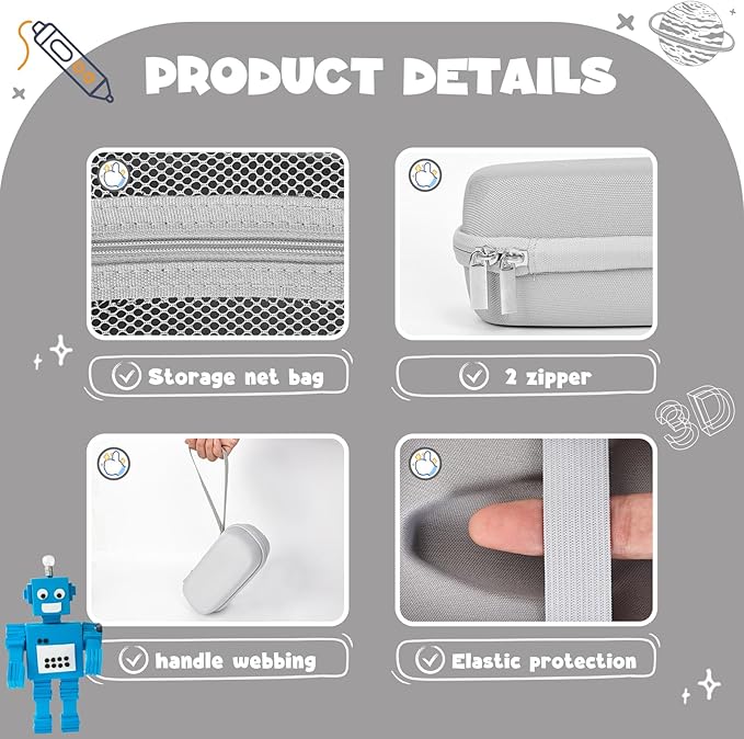 Case Compatible with 3Doodler Start+ Essentials for 3D Pen Set for Kids, Carrying Holder Fit for Printing Pens,Storage Organizer for Printing Filament Refill,Micro-USB Charger (3D-01-Grey) - Image 3