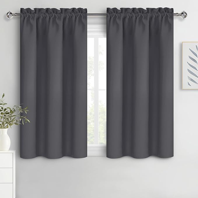 DWCN Kitchen Curtains for Small Windows 45 Inch Length 2 Panels Set, Solid Thermal Insulated Energy Saving Rod Pocket Window Treatment Curtains Blackout Drapes (W38 x L45 Inch, Dark Grey) by DWCN