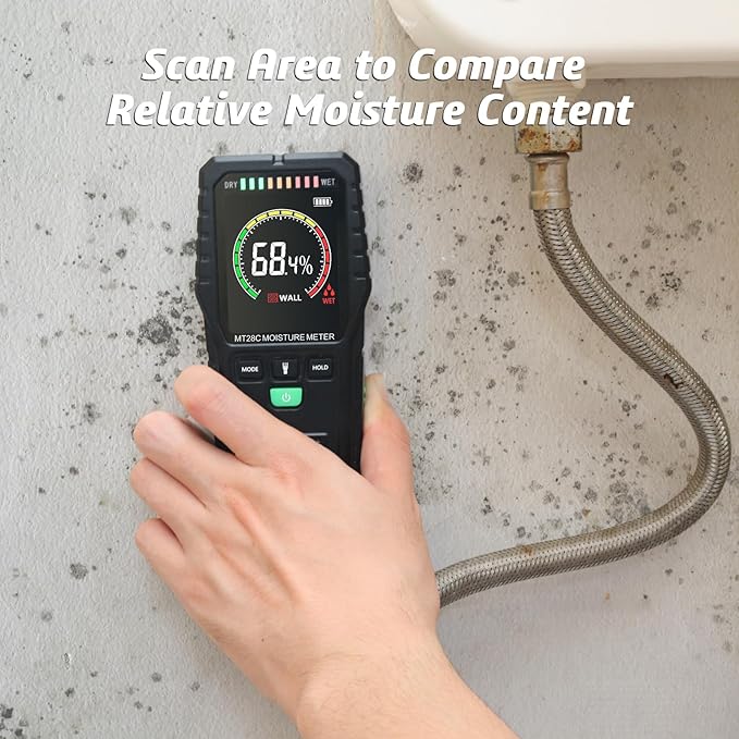 Pinless Moisture Meters Non-Invasive Digital Wood Moisture Tester Water Leak Detector for Wall,Lumber, building,Firewood,Humidity Tester (Black) - Image 4