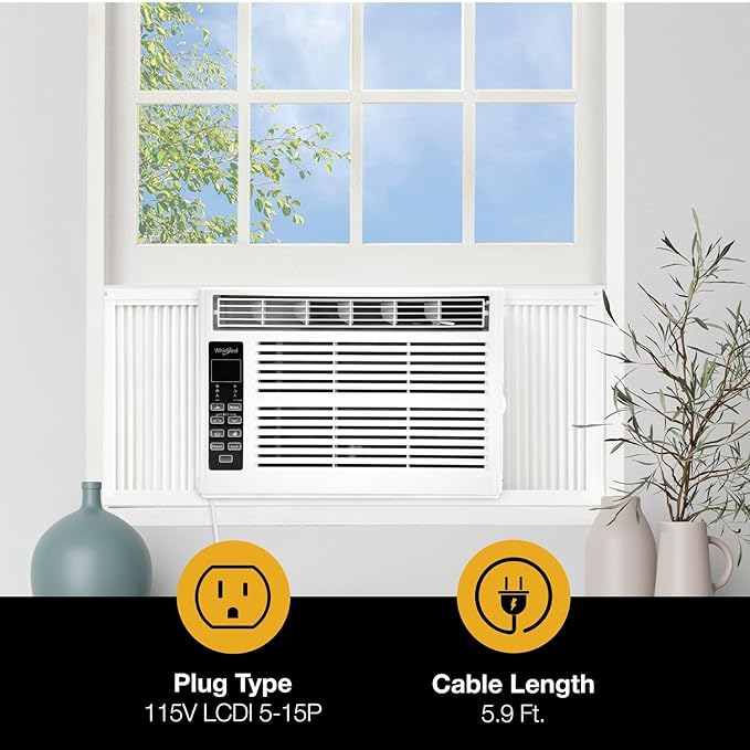 Whirlpool 8,000 BTU Window Air Conditioner with Dehumidifier, 115V, Window AC for Rooms up to 350 Sq. Ft., Living Room, Bedroom, or Apartment, with 3 Speeds, Remote Control, and 24H Timer, White - Image 6