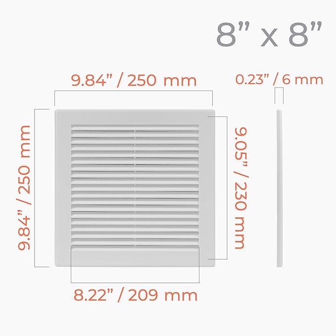 5-Pack 10" x 10" (Outer Size) Square Air Vent Cover – White Plastic Vent Deflector - Screen Mesh, Surface Mount Wall Ceiling – Cold Air Return Soffit Air Vent Cover - Register Indoor Outdoor - Image 4