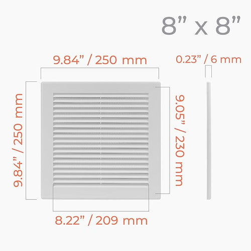 10" x 10" (Outer Size) Square Air Vent Cover – White Plastic Vent Deflector - Screen Mesh, Surface Mount Wall Ceiling – Cold Air Return Soffit Air Vent Cover - Register Indoor Outdoor - Image 2