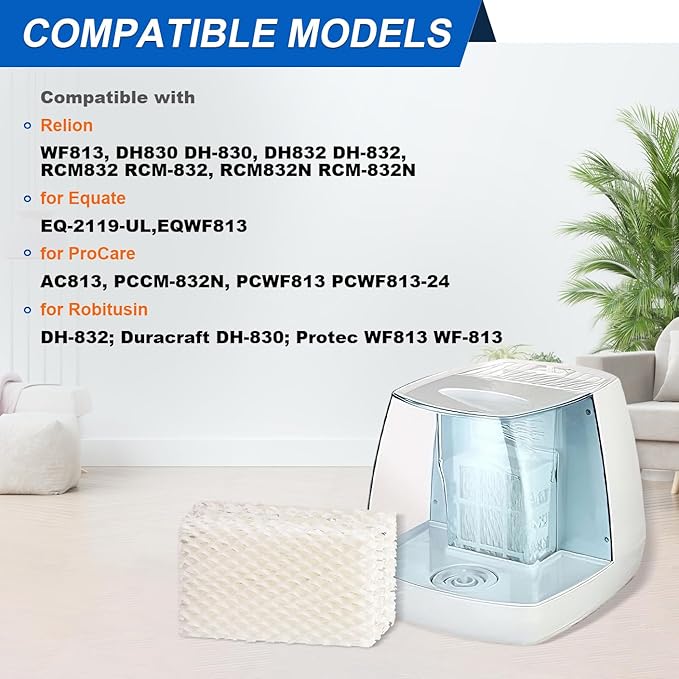 Sgizoku WF813 Humidifier Filters Compatible with Equate EQWF813 PCWF813 Relion RCM832 RCM-832N Protec RWF813 EQ-2119-UL PCCM-832N Cool Mist Humidifiers - Replacement Wick Filter 3 Pack - Image 3