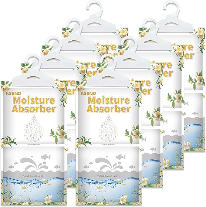 Moisture Absorbers 8 Packs - 9.8 oz Dehumidifier Bags, Portable Moisture Hanging Bags for Closet, Bathroom and Kitchen, Jasmine Osmanthus Scent, 11.8" x 6.3" by Ksend