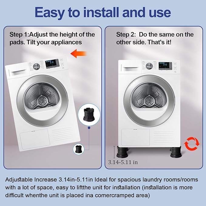 4Pcs Anti Vibration Pads for Washing Machine, Adjustable Height Stops Washer Dryer Moving, Prevents Noise, Vibration Transfer, Antivibration Stabilizer Support Feet with Suction Cup Bottom (Grey) - Image 8