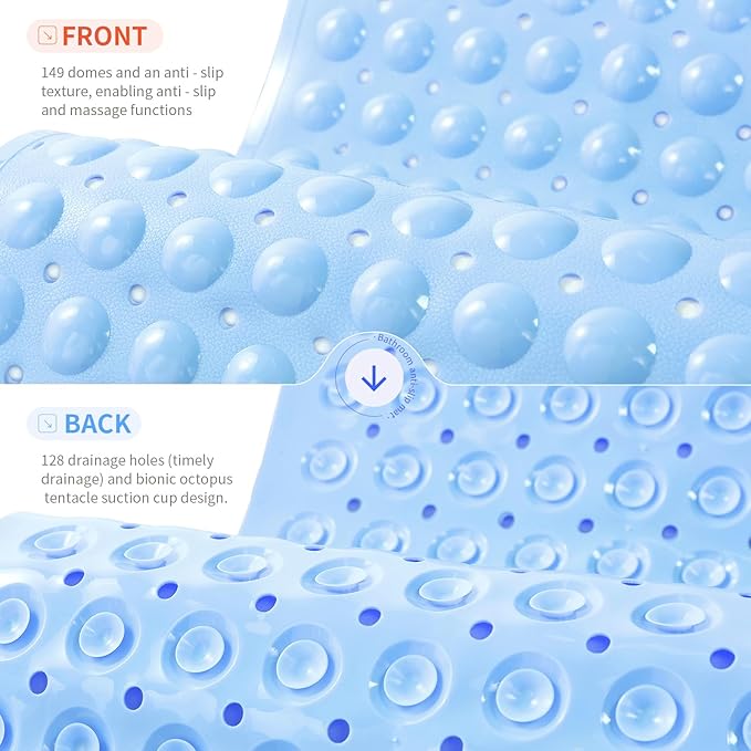 Anti-Slip Bathtub Shower mat, 27.5×14.5（Approximately 70×37cm） inch Soft Oversized Machine Washable Non-Slip Bathtub mat with Drainage Holes, Bathroom Floor Suction Cup.（1-Opaque Light Blue） - Image 2