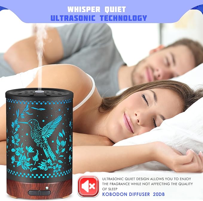 Metal Essential Oils Diffuser 150ML Aromatherapy Diffuser Cool Mist Humidifier with 7 Colors Lights Waterless Auto Off Air Diffusers as Gifts for Moms Women Girls (E-Hummingbird) - Image 3