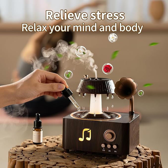 Aromatherapy Diffuser Oil Humidifier with Essential for Home, 250ml Rain Ultrasonic Aroma Diffuser. 7 Colors Light Waterless Auto Off with Remote Control for Large Room Office, Dark Wood Grain Gifts - Image 3
