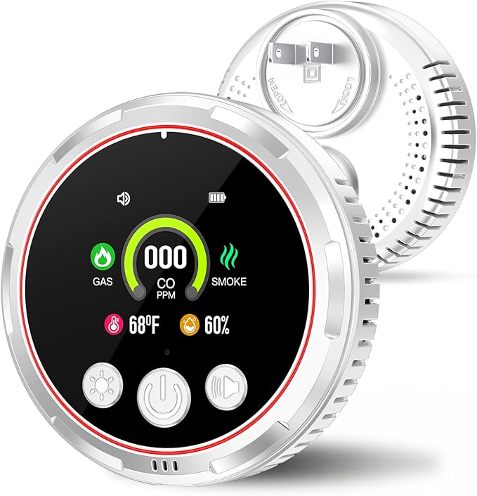 5 in 1 Smoke Detector Carbon Monoxide Detectors Plug in, Natural Gas Leak Detectors for Home, RV, Portable Smoke CO Detector Combo with Temp, Humidity, Battery Backup Smoke & Carbon Monoxide Alarm by Doverc