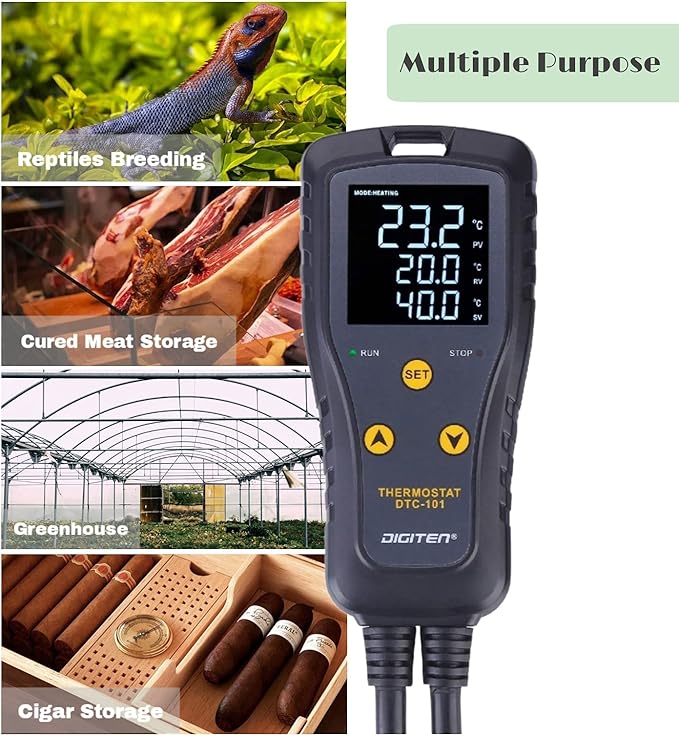 DIGITEN DTC101 Temperature Controller Digital Heat Mat Thermostat Greenhouse Thermostat Outlet Heating Cooling Temperature Control Seedlings Germination Rooting Fermentation Reptiles - Image 7