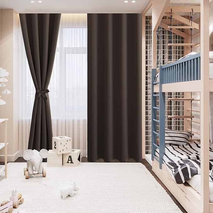 Hiasan Blackout Curtains for Bedroom, 38 x 63 Inches Length - Thermal Insulated & Light Blocking Window Curtains for Living Room, 2 Drape Panels Sewn with Tiebacks, Brown - Image 9