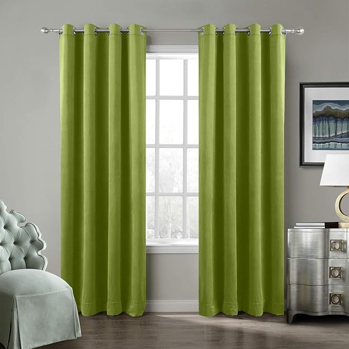 ChadMade Blackout Lined Premium Velvet Curtain Green 100Wx108L Inch (1 Panel), Eyelet Grommet for Livingroom Bedroom Theater Studio, Leon Collection by ChadMade