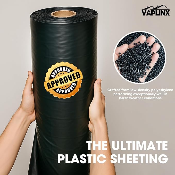 6 Mil Black Plastic Sheeting 10x100 FT – UV Protection Poly Sheeting Polyethylene Film, Black Plastic Rolls for Garden, Crawl Space Vapor Barrier, Construction, Landscaping, Weed, Moisture Control - Image 6