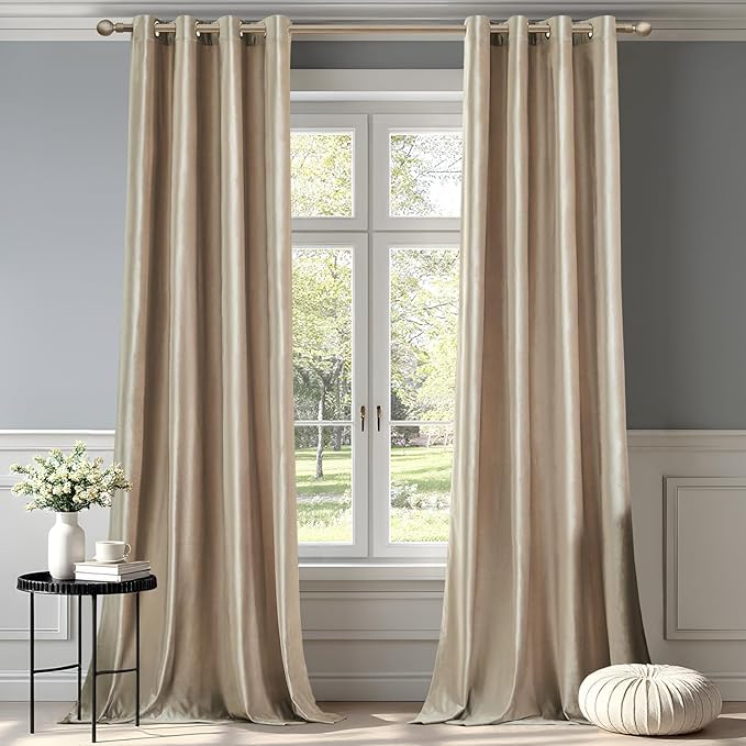 BULBUL Luxury Champagne Beige Velvet Curtains: 108 inches Elegant Living Room Curtain - Modern Thermal Insulated Soundproof Privacy Room Darkening Floor to Ceiling Soft Drapes for Bedroom Set of 2 by ModernShinyVelvetCurtains