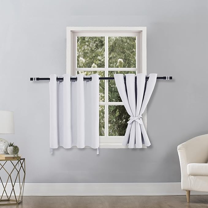 Hiasan RV Blackout Curtains for Bedroom, 52 x 36 Inches Long - Thermal Insulated & Energy Saving Window Curtains for Living Room, 2 Drape Panels Sewn with Tiebacks, Greyish White - Image 2