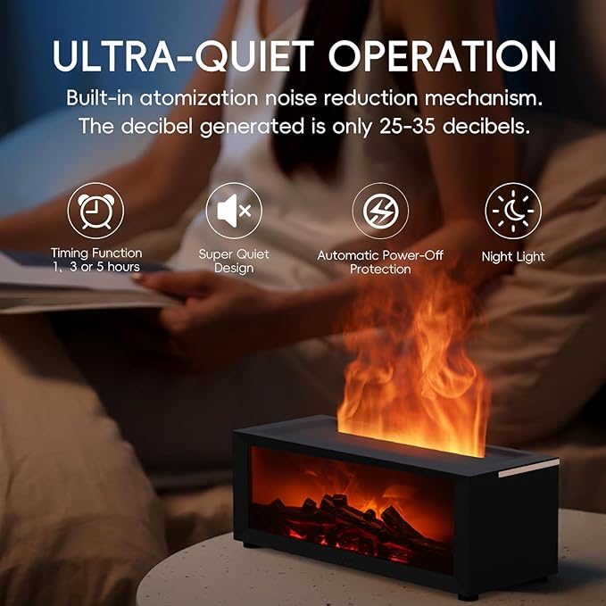 Essential Oil Diffuser, 7 Colors Fireplace Flame Fire Oil Diffuser, 150ml Ultrasonic Aromatherapy Humidifier, Scent Diffuser with Remote Control & Timer for Home,Bedroom,Office,Yoga (Black) - Image 4