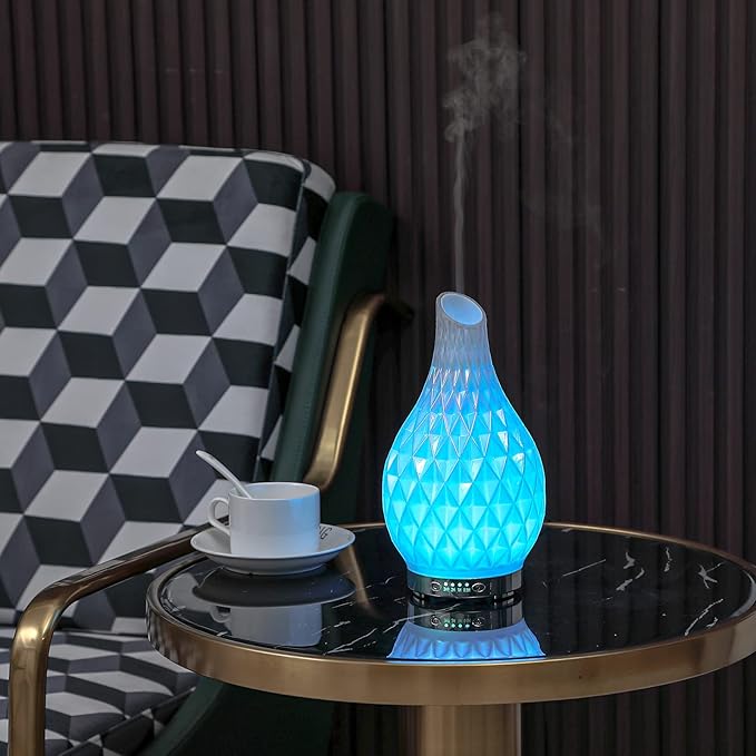 MAXWINER Essential Oil Diffuser Handmade Art Glass Aromatherapy Ultrasonic Humidifier with 7 Colors Lights Changing, Waterless Auto Shut-Off, Time Setting for Home, Office, Room 120ml (Diamond) - Image 5