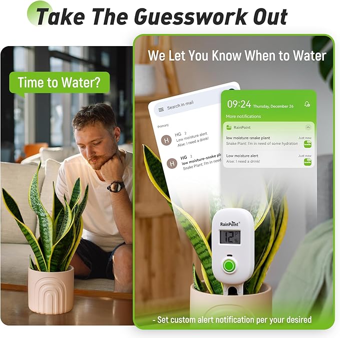 RAINPOINT Smart Digital Wireless Plant Moisture Meter Houseplants Indoor WiFi Hub Kit with Low/High Moisture Alert,Real-time Monitor Hygrometer Sensor Outdoor Gardening Push Notification&Email - Image 3