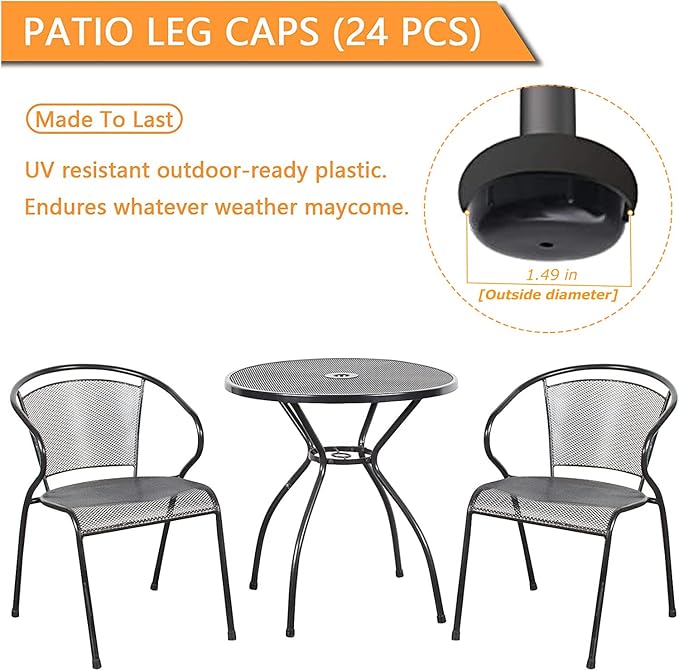 1-1/2 inch Wrought Iron Patio Furniture Feet Caps,24 Packs Round Plastic Outdoor Chair Leg Floor Protectors, Chair Leg Caps, Patio Furniture Replacement Feet Pads Black by APPLIANCEMATES - Image 4
