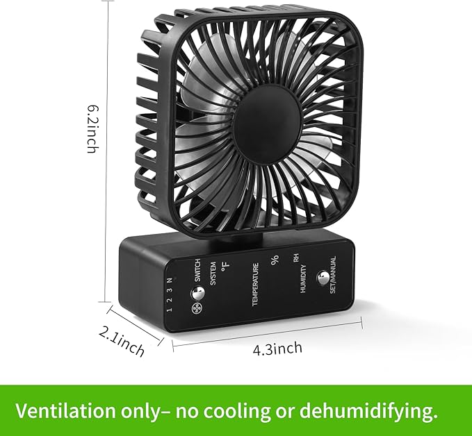 2-Pack 4” Grow Tent Fan With Temperature And Humidity Meter,Automatic Humidity Control,Oscillating Fan For Hydroponic Ventilation Circulation With Clips,Adjustable Speed Quiet Greenhouse - Image 7