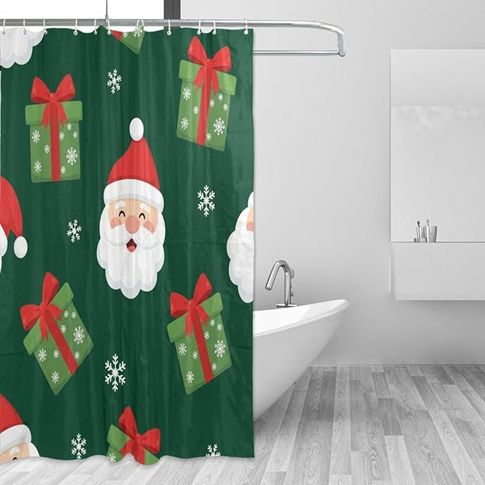 Snow Christmas Santa Green Shower Curtain Liner 72×72 inch for Bathroom Curtain Anti Mold Shower Curtain with Hooks Bathroom Accessories by Unknown