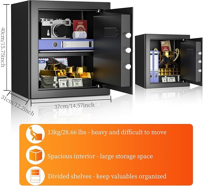 WASJOYE Security Cabinet Safe Box - 2.0 Cubic Feet Home Safes Box with Digital Keypad Safety Key Lock Type-C Port Alarm System, Smart Fireproof Safe for Home Office Hotel Document Jewelry Storage - Image 5