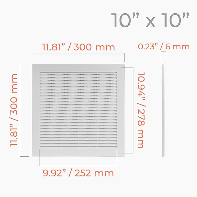 2-Pack 12" x 12" (Outer Size) Square Air Vent Cover – White Plastic Vent Deflector - Screen Mesh, Surface Mount Wall Ceiling – Cold Air Return Soffit Air Vent Cover - Register Indoor Outdoor - Image 4