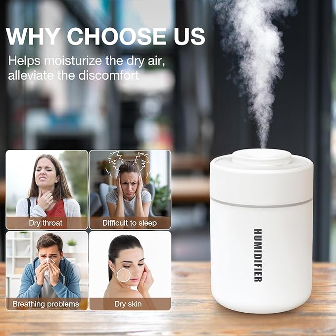 Portable Mini Humidifier, 180ml USB Cool Mist Small Humidifiers for Bedroom, Personal Desktop Humidification for Car Office Travel & Indoor Plants(White Grey) - Image 6