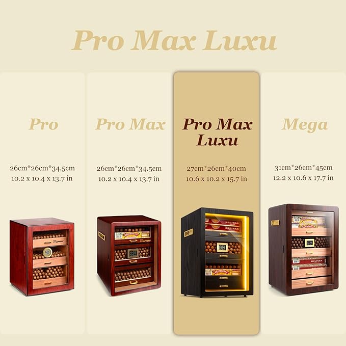 Cigar Humidor, Desktop Humidor Cabinet Triple-Sided Light with Digital Hygrometer, Humidifier and Humidity Packs. 4 Ceder Wood Drawers, Cigar Humidor Box can Hold 200 Cigars,Present for Men - Image 3