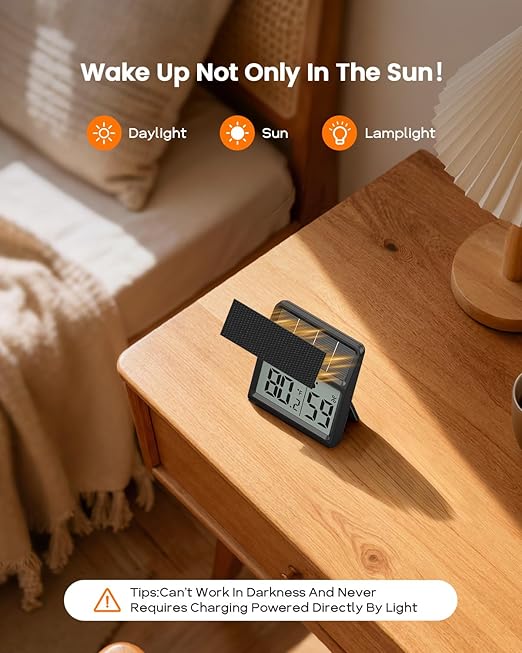 Digital Indoor Thermometer & Hygrometer, Light Powered (No Rechargeable Batteries Runs Only on Real-time Light Exposure) Solar Indoor Temperature and Humidity Monitor, Humidity Gauge - Image 2