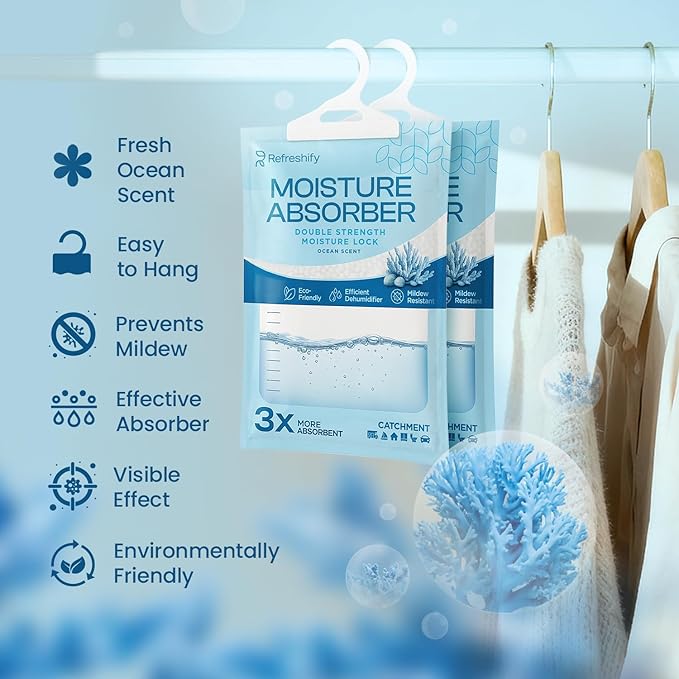 Moisture Absorbers and Humidity Absorber Bags for Closet - 10 Pack High-Efficiency Moisture Absorber and Humidity Packs for Home, Moisture Bags and Dehumidifier Bags for Car Ocean Scent, 10 Pack - Image 2