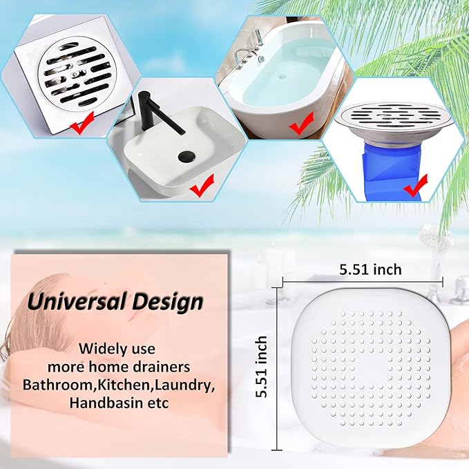 Hair Drain Catcher,Square Drain Cover for Shower Silicone Hair Stopper with Suction Cup,Easy to Install Suit for Bathroom,Bathtub,Kitchen 4 Pack (Pure White) - Image 5