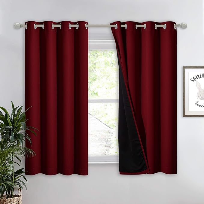 NICETOWN Kitchen Full Blackout Curtain Panel, Super Thick and Soft Insulated Window Cover, 100% Blackout Drapery with Black Backing for Cafe Window (Burgundy Red, 1 PC, 52 by 54-inch) by NICETOWN