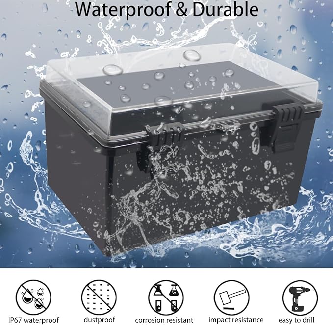 Junction Box, Hinged Black Clear Cover IP67 Waterproof ABS Project Box with Mounting Plate Electrical Box Enclosure with Wall Bracket 11.8 x 7.9 x 6.7inch(300x200x170mm) - Image 2