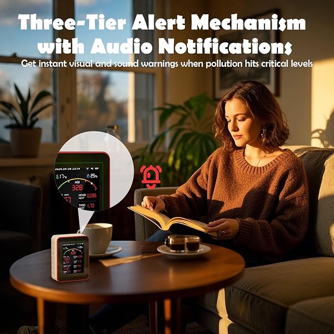 Professional 15-in-1 Air Quality Monitor with Smartphone APP - Dual Chip - Sensors Detect CO2, PM2.5/PM10, HCHO, TVOC | Real-Time Alerts & Custom Thresholds | for Home, Car, Office, Plants, Pets - Image 4