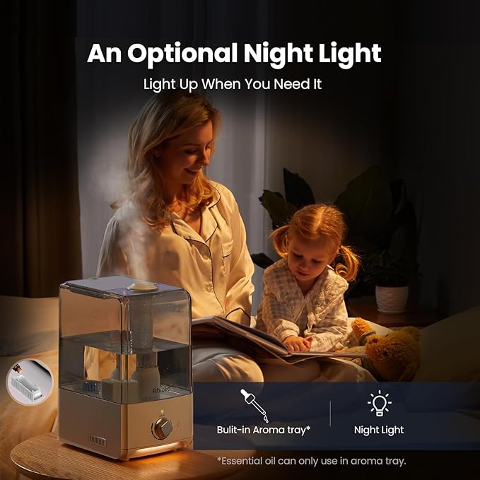 Humidifiers for Bedroom Large Room, Top Fill 6.5L Cool Mist Humidifier, 45H Runtime, 28dB Quiet Ultrasonic Air Humidifier for Home, Whole House, Baby Nursery, Night Light (White) - Image 6