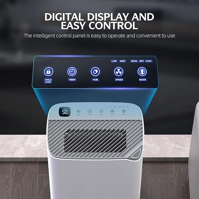 3000 Sq.Ft Wi-Fi Dehumidifiers for Home, 34 Pints Energy Star Certified Smart Dehumidifier for Basement, Bedroom, Bathroom, with Drain Hose, 3 Modes,24H Timer,Auto Defrost, Child Lock - Image 5