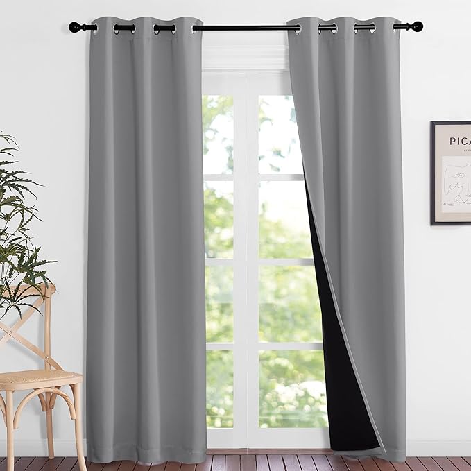 NICETOWN Full Shade Curtain Panels, Pair of Energy Smart & Noise Blocking Out Blackout Drapes for Dining Room Window, Thermal Insulated Guest Room Lined Window Dressing(Silver Grey, 37 x 84 inch) - Image 2